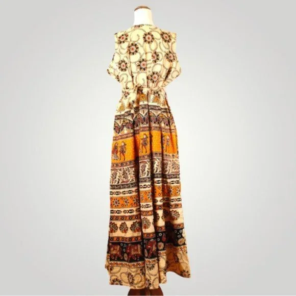 Boho Sleeveless Long Dress size One Size Multicolour Trendy Summer 100% Cotton - Picture 2 of 6